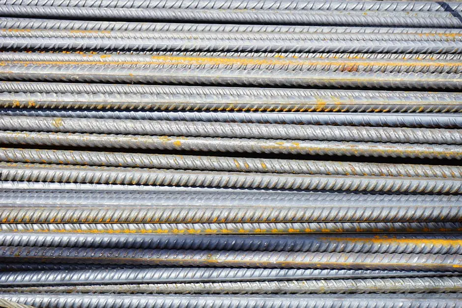 Close-up of ribbed steel reinforcing bars